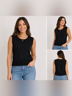 Audrey & Grace Petite Black Sleeveless Sweater Shell PM